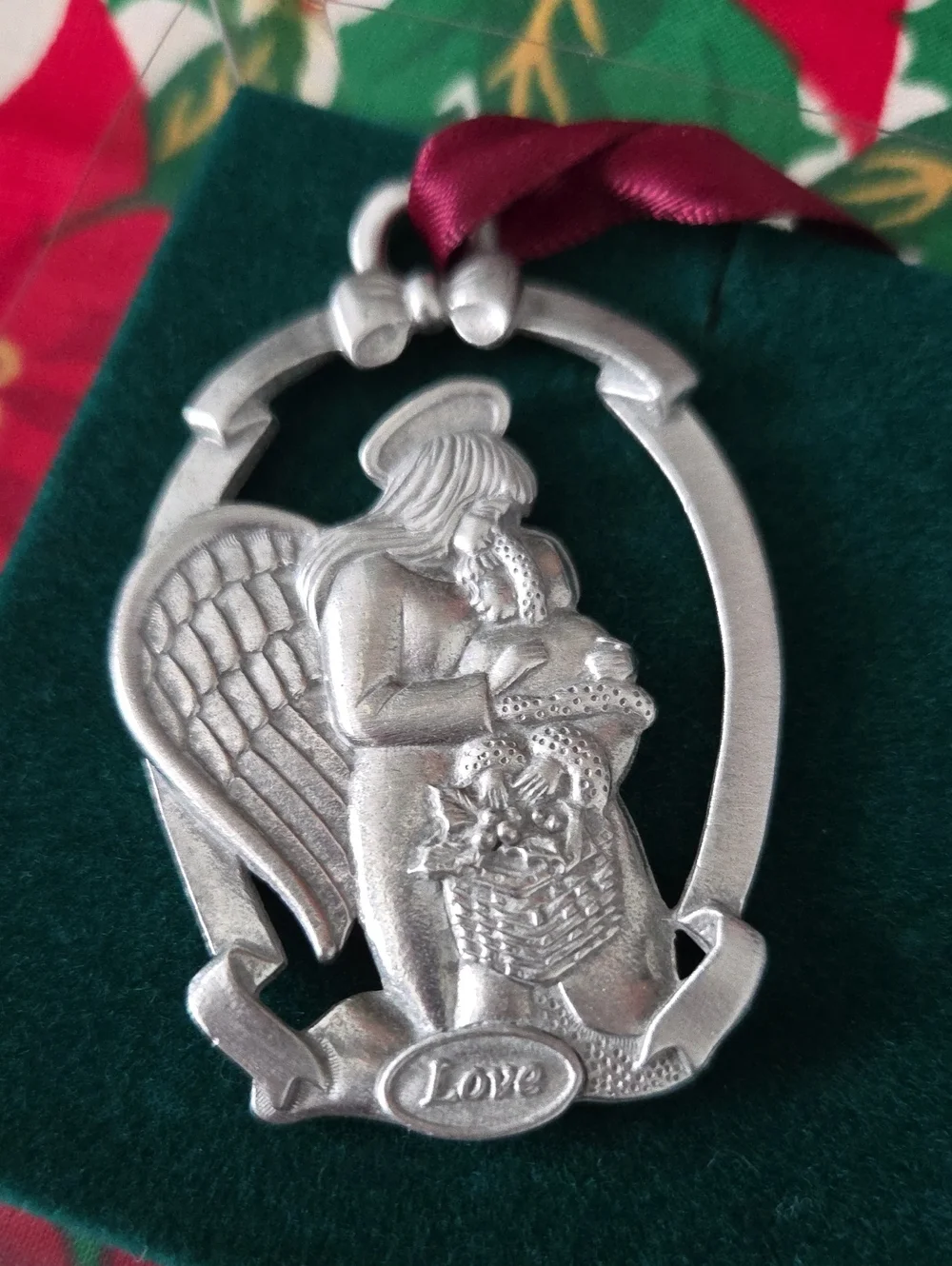 *1998* Longaberger 4 Pewter Angel Ornsment Set. Peace, Hope, Joy And Love